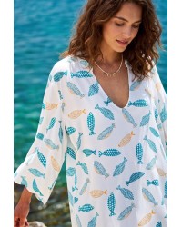 Κοντό καφτάνι KOKKOSAMMOU Little fish Κοντό καφτάνι Boho KOKKOSAMMOU Little fish από 100% βισκόζη