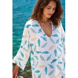 Κοντό καφτάνι Boho KOKKOSAMMOU Little fish από 100% βισκόζη