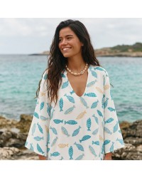 Κοντό καφτάνι KOKKOSAMMOU Little fish Κοντό καφτάνι Boho KOKKOSAMMOU Little fish από 100% βισκόζη