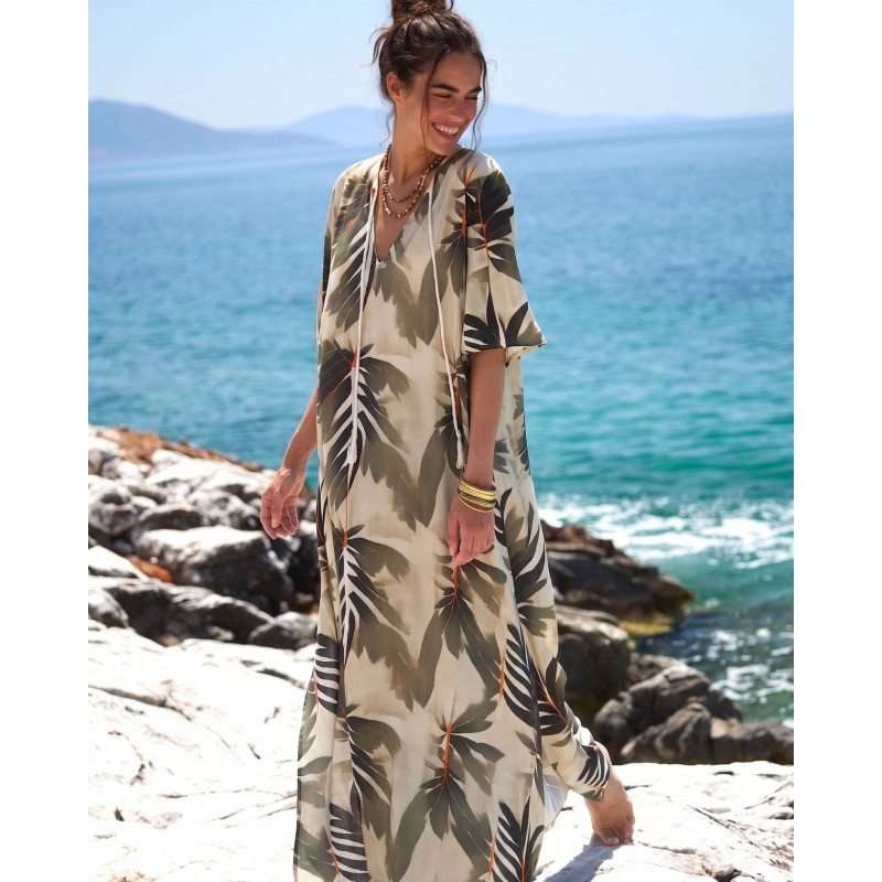 KOKKOSAMMOU Maxi caftan Delphi KOKKOSAMMOU Maxi flowy caftan Delphi made of 100% viscose