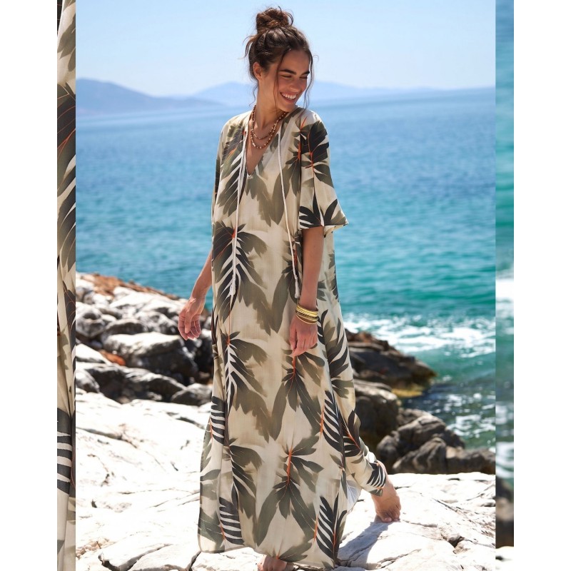 KOKKOSAMMOU Maxi caftan Delphi KOKKOSAMMOU Maxi flowy caftan Delphi made of 100% viscose