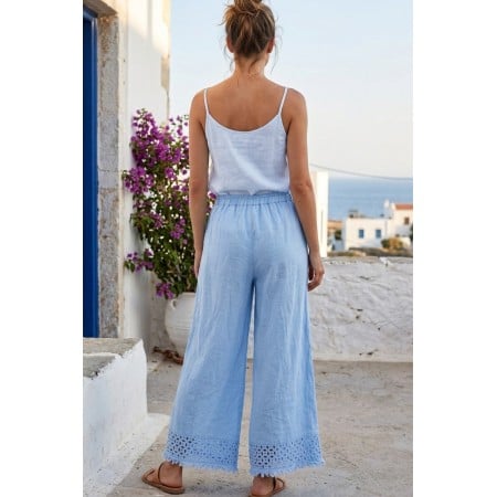 Παντελόνα με Λάστιχο | Linen Collection - Γαλάζια Παντελόνα με Λάστιχο | Linen Collection - Γαλάζια