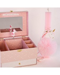 Λαμπάδα για Κορίτσια & Μουσική Μπιζουτιέρα με Μονόκερο Σετ Χειροποίητη λαμπάδα με ξύλινο Μονόκερο και μουσική μπιζουτιέρα
