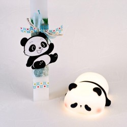 Χειροποίητη Λαμπάδα για Μωρά με Αρκουδάκι Panda και Φωτιστικό Νυκτός 
