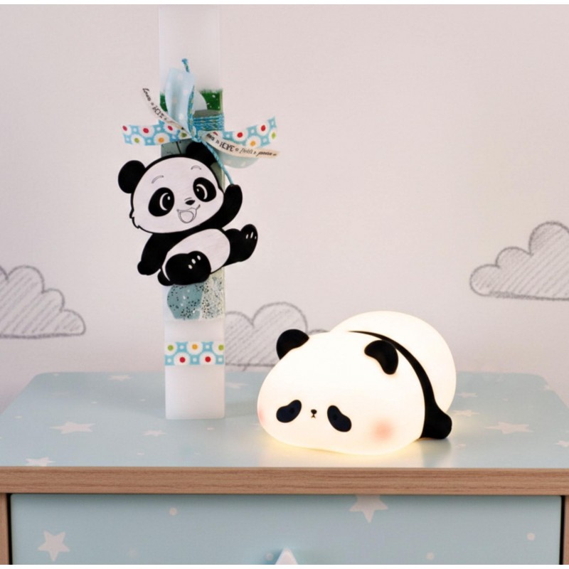 Χειροποίητη Λαμπάδα για Μωρά με Αρκουδάκι Panda και Φωτιστικό Νυκτός 