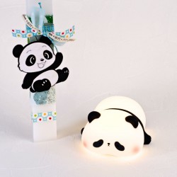 Χειροποίητη Λαμπάδα για Μωρά με Αρκουδάκι Panda και Φωτιστικό Νυκτός 