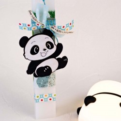 Χειροποίητη Λαμπάδα για Μωρά με Αρκουδάκι Panda και Φωτιστικό Νυκτός 