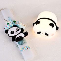 Χειροποίητη Λαμπάδα για Μωρά με Αρκουδάκι Panda και Φωτιστικό Νυκτός 