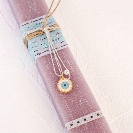 Women’s Easter Candle with Evil Eye & Pearl Necklace