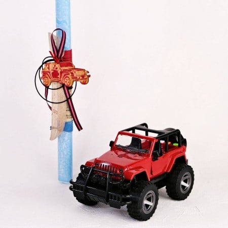 Easter candle for Boys with Red Jeep - Sound & Light