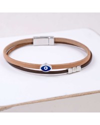 Leather Men's Bracelet |Metal Enamelled Evil Eye Leather men's bracelet with metallic silver-plated parts and enamelled evil eye