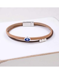 Leather Men's Bracelet |Metal Enamelled Evil Eye Leather men's bracelet with metallic silver-plated parts and enamelled evil eye