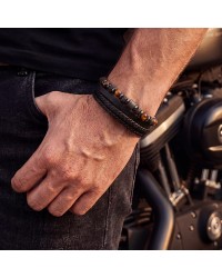 Ανδρικό Βραχιόλι | Stainless Steel & Stones Ανδρικό δερμάτινο βραχιόλι από ανοξείδωτο ατσάλι και ημιπολύτιμες πέτρες
