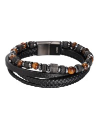 Ανδρικό Βραχιόλι | Stainless Steel & Stones Ανδρικό δερμάτινο βραχιόλι από ανοξείδωτο ατσάλι και ημιπολύτιμες πέτρες