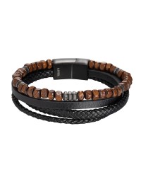 Ανδρικό Βραχιόλι | Stainless Steel & Wooden Stones Ανδρικό δερμάτινο βραχιόλι από ανοξείδωτο ατσάλι και ξύλινες πέτρες