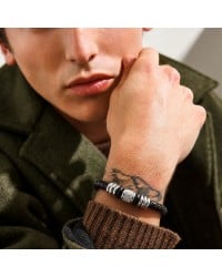 Ανδρικό Βραχιόλι | Stainless Steel & Braided Leather Ανδρικό δερμάτινο βραχιόλι με μαγνητικό κούμπωμα από ανοξείδωτο ατσάλι