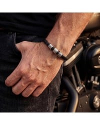 Ανδρικό Βραχιόλι | Stainless Steel & Braided Leather Ανδρικό δερμάτινο βραχιόλι με μαγνητικό κούμπωμα από ανοξείδωτο ατσάλι