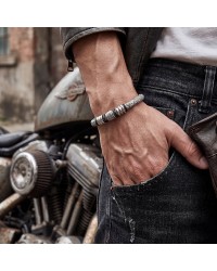Ανδρικό Βραχιόλι | Stainless Steel & Braided Leather Ανδρικό δερμάτινο βραχιόλι με μαγνητικό κούμπωμα από ανοξείδωτο ατσάλι