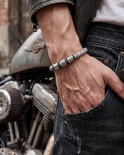 Ανδρικό Βραχιόλι | Braided Leather - Grey