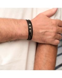 Ανδρικό Βραχιόλι | Stainless Steel & Metal Beads Ανδρικό δερμάτινο βραχιόλι με μαγνητικό κούμπωμα από ανοξείδωτο ατσάλι
