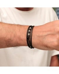 Ανδρικό Βραχιόλι | Stainless Steel & Metal Beads Ανδρικό δερμάτινο βραχιόλι με μαγνητικό κούμπωμα από ανοξείδωτο ατσάλι