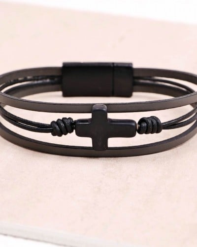Ανδρικό Βραχιόλι | Stainless Steel & Black Cross