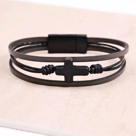 Ανδρικό Βραχιόλι | Stainless Steel & Black Cross Ανδρικό Βραχιόλι | Stainless Steel & Black Cross