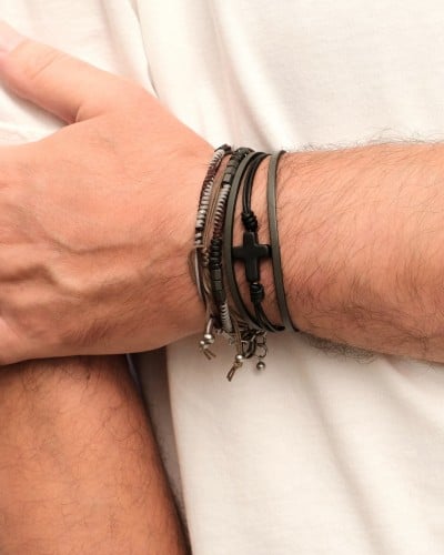Ανδρικό Βραχιόλι | Stainless Steel & Black Cross