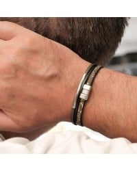 Ανδρικό Βραχιόλι Metal Tube | Δέρμα με Χάραξη Δερμάτινο ανδρικό βραχιόλι με επάργυρα μεταλλικά στοιχεία