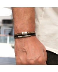 Ανδρικό Βραχιόλι Metal Tube | Δέρμα με Χάραξη Δερμάτινο ανδρικό βραχιόλι με επάργυρα μεταλλικά στοιχεία