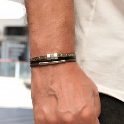 Δερμάτινο ανδρικό βραχιόλι με επάργυρα μεταλλικά στοιχεία 