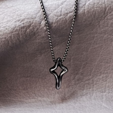 Ανδρικό Κολιέ με Γεωμετρικό Σταυρό Gunmetal 