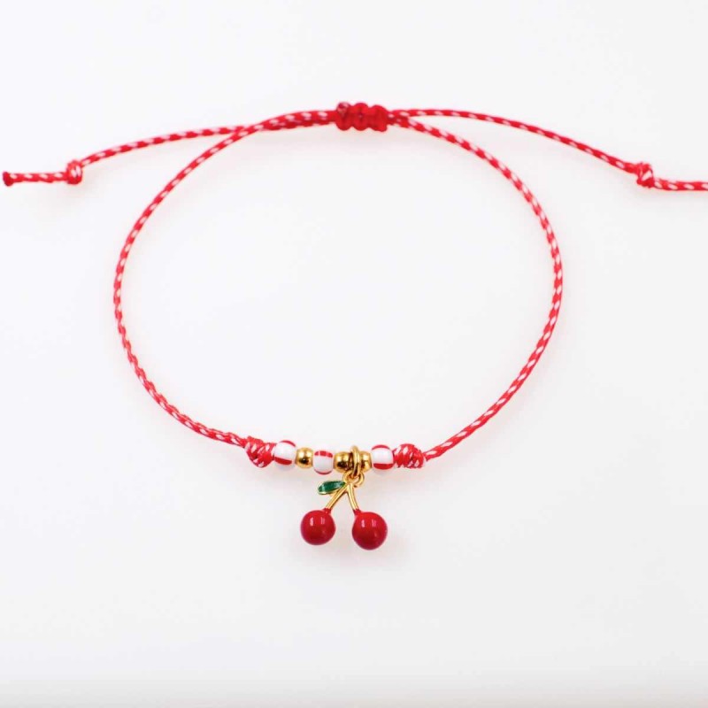 Χειροποίητο Βραχιόλι Μαρτάκι με Κερασάκια από Σμάλτο Χειροποίητο Βραχιόλι Μαρτάκι με Επίχρυσα Κερασάκια από Σμάλτο