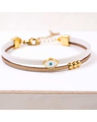 Handcrafted Leather Bracelet with Gold-Plated Evil Eye | Made in Greece Handcrafted Leather Bracelet with Gold-Plated Enamel Evil Eye