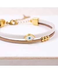 Handcrafted Leather Bracelet with Gold-Plated Evil Eye | Made in Greece Handcrafted Leather Bracelet with Gold-Plated Enamel Evil Eye