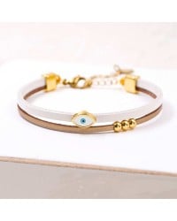 Handcrafted Leather Bracelet with Gold-Plated Evil Eye | Made in Greece Handcrafted Leather Bracelet with Gold-Plated Enamel Evil Eye