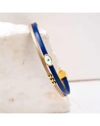 Handcrafted Leather Bracelet with Gold-Plated Evil Eye | Made in Greece Handcrafted Leather Bracelet with Gold-Plated Enamel Evil Eye