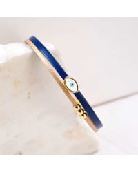 Handcrafted Leather Bracelet with Gold-Plated Evil Eye | Made in Greece Handcrafted Leather Bracelet with Gold-Plated Enamel Evil Eye