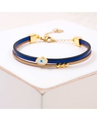 Handcrafted Leather Bracelet with Gold-Plated Evil Eye | Made in Greece Handcrafted Leather Bracelet with Gold-Plated Enamel Evil Eye
