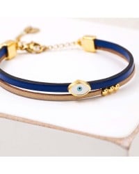 Handcrafted Leather Bracelet with Gold-Plated Evil Eye | Made in Greece Handcrafted Leather Bracelet with Gold-Plated Enamel Evil Eye