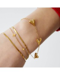 Stainless Steel Jewelry: Επίχρυσο Βραχιόλι με Καρδιές Επίχρυσο βραχιόλι αλυσίδα από ανοξείδωτο ατσάλι με καρδιές