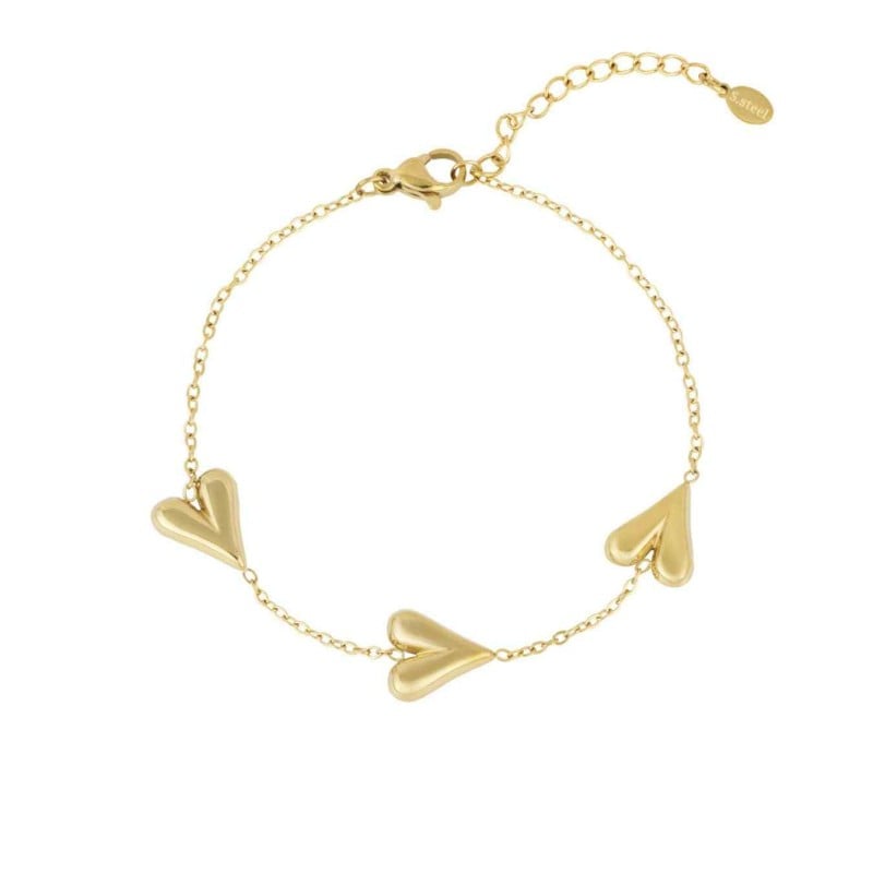 Stainless Steel Jewelry: Επίχρυσο Βραχιόλι με Καρδιές Επίχρυσο βραχιόλι αλυσίδα από ανοξείδωτο ατσάλι με καρδιές