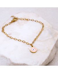 Stainless Steel Jewelry: Επίχρυσο Βραχιόλι - Μάτι από Σμάλτο Επίχρυσο βραχιόλι αλυσίδα από ανοξείδωτο ατσάλι με μεταλλικό μάτι από σμάλτο