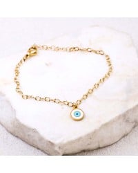 Stainless Steel Jewelry: Επίχρυσο Βραχιόλι - Μάτι από Σμάλτο Επίχρυσο βραχιόλι αλυσίδα από ανοξείδωτο ατσάλι με μεταλλικό μάτι από σμάλτο