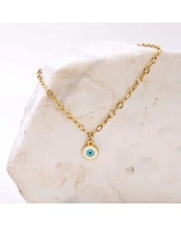 Stainless Steel Jewelry: Επίχρυσο Βραχιόλι - Μάτι από Σμάλτο Επίχρυσο βραχιόλι αλυσίδα από ανοξείδωτο ατσάλι με μεταλλικό μάτι από σμάλτο