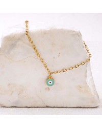 Stainless Steel Jewelry: Επίχρυσο Βραχιόλι - Μάτι από Σμάλτο Επίχρυσο βραχιόλι αλυσίδα από ανοξείδωτο ατσάλι με μεταλλικό μάτι από σμάλτο