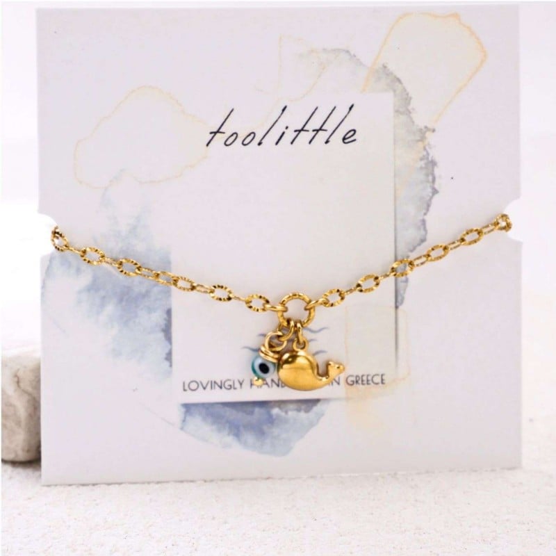 Stainless Steel Jewelry: Επίχρυσο Βραχιόλι - Μεταλλική Φάλαινα & Ματάκι Επίχρυσο βραχιόλι αλυσίδα από ανοξείδωτο ατσάλι με μεταλλική φάλαινα και ματάκι