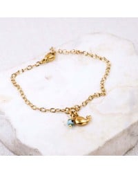 Stainless Steel Jewelry: Επίχρυσο Βραχιόλι - Μεταλλική Φάλαινα & Ματάκι Επίχρυσο βραχιόλι αλυσίδα από ανοξείδωτο ατσάλι με μεταλλική φάλαινα και ματάκι