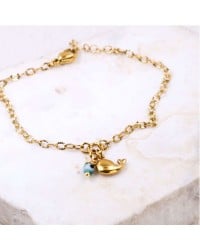 Stainless Steel Jewelry: Επίχρυσο Βραχιόλι - Μεταλλική Φάλαινα & Ματάκι Επίχρυσο βραχιόλι αλυσίδα από ανοξείδωτο ατσάλι με μεταλλική φάλαινα και ματάκι