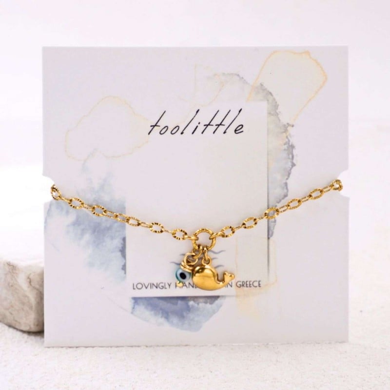 Stainless Steel Jewelry: Επίχρυσο Βραχιόλι - Μεταλλική Φάλαινα & Ματάκι Επίχρυσο βραχιόλι αλυσίδα από ανοξείδωτο ατσάλι με μεταλλική φάλαινα και ματάκι